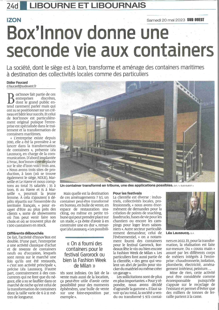 Article journal sud-ouest pour la transformation de containers maritimes