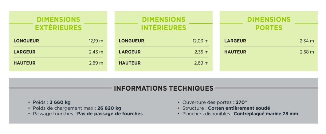 fiche explicative des dimensions du conteneur 40 pieds hc